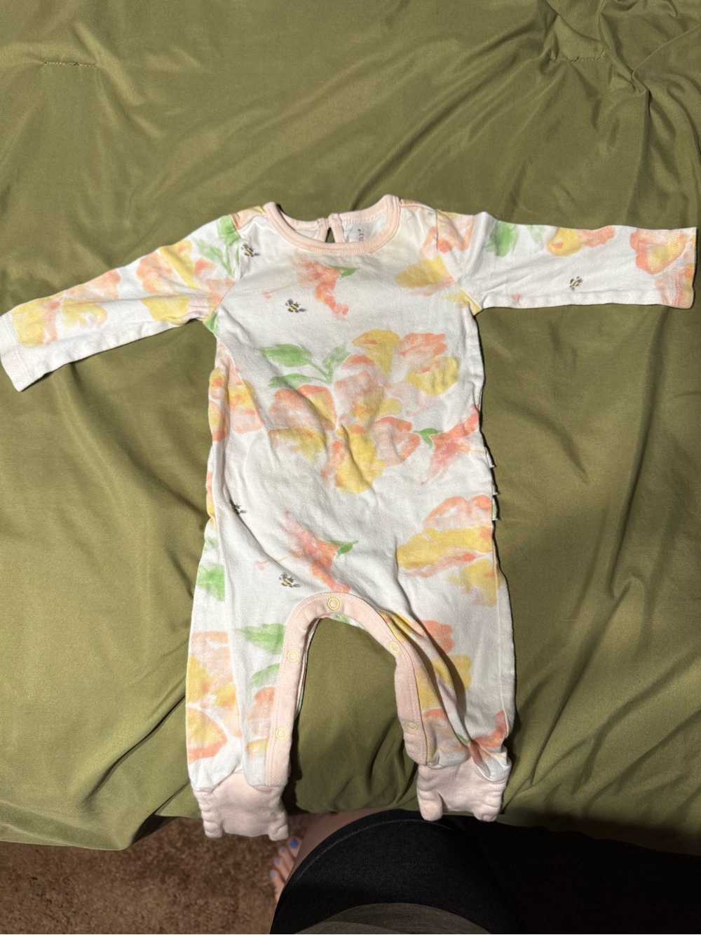 Baby Floral One-Piece Romper in Pastel Peach & Yellow
